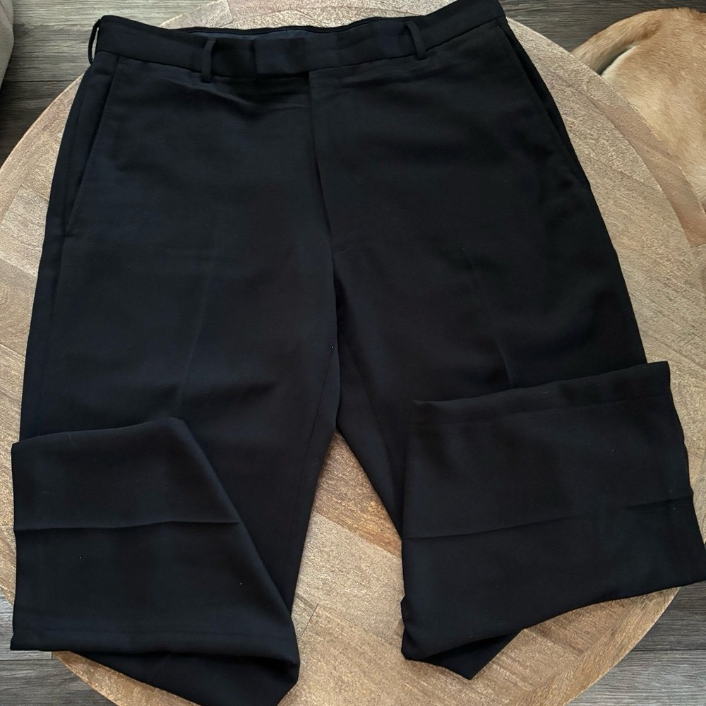Kenneth Cole Reaction Men's Dress Pants 34x32 Black Flat‎ Front Trousers